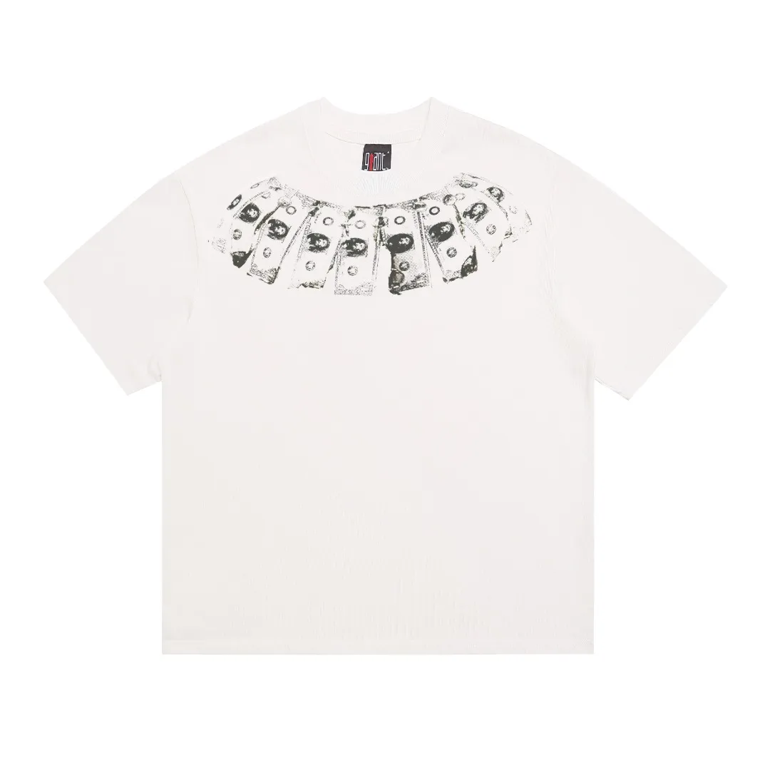 Saint Michael MONEY US Dollar Necklace TEE Printed Distressed Retro Vintage Loose Short-Sleeved T-shirt Digital white ink direct injection, the fabric is breathable and the pattern is three-dimensional and clear. Fabric: Double yarn 240g Style number: S921 Size: S-M-L-XL Color: White Price: P110